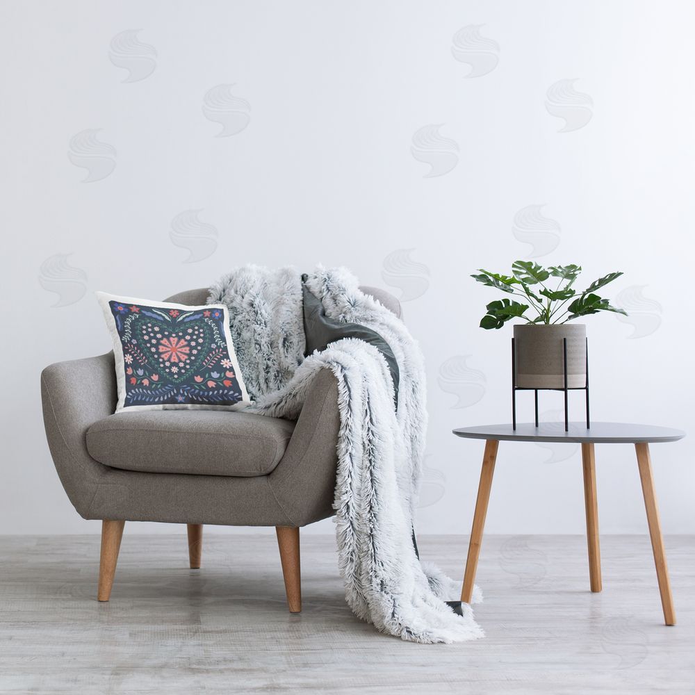 Sazerelli Designs Folk Flowers in Heart Pattern Printed Plush Polyester Throw Pillow On Chair