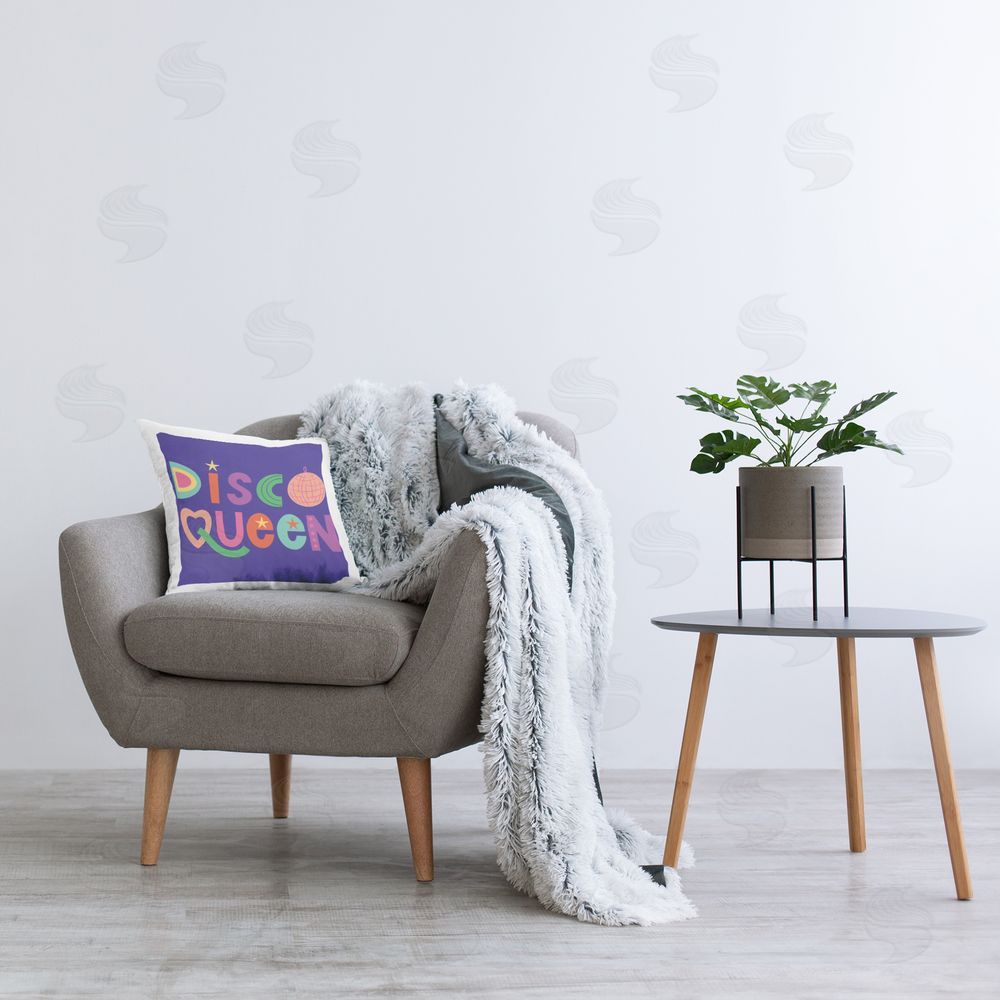 Sazerelli Designs Disco Queen with Retro Letters Printed Plush Polyester Throw Pillow On Chair