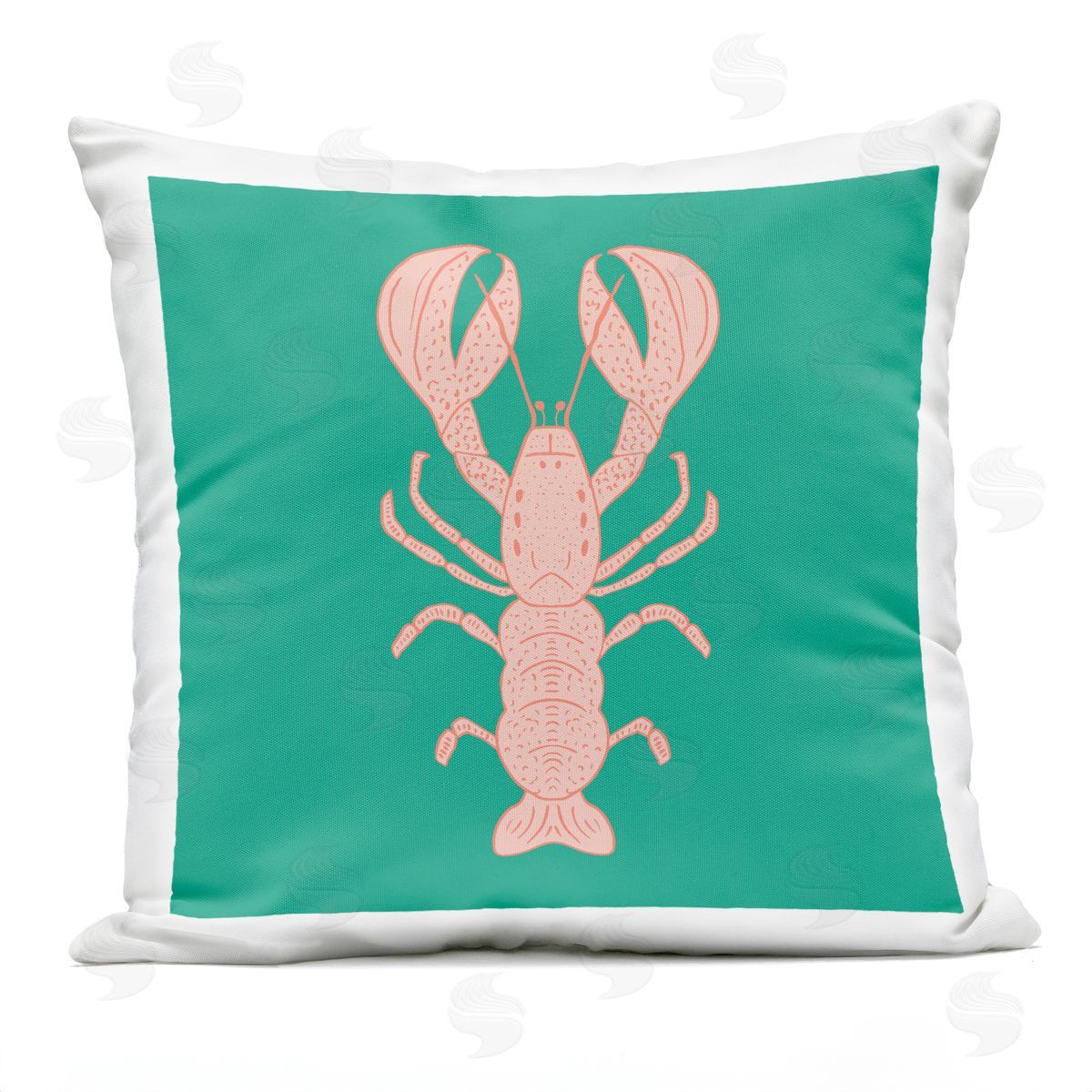Sazerelli Designs Minimal Pink & Green Lobster Outdoor Quick-Dry Polyester Printed Throw Pillow