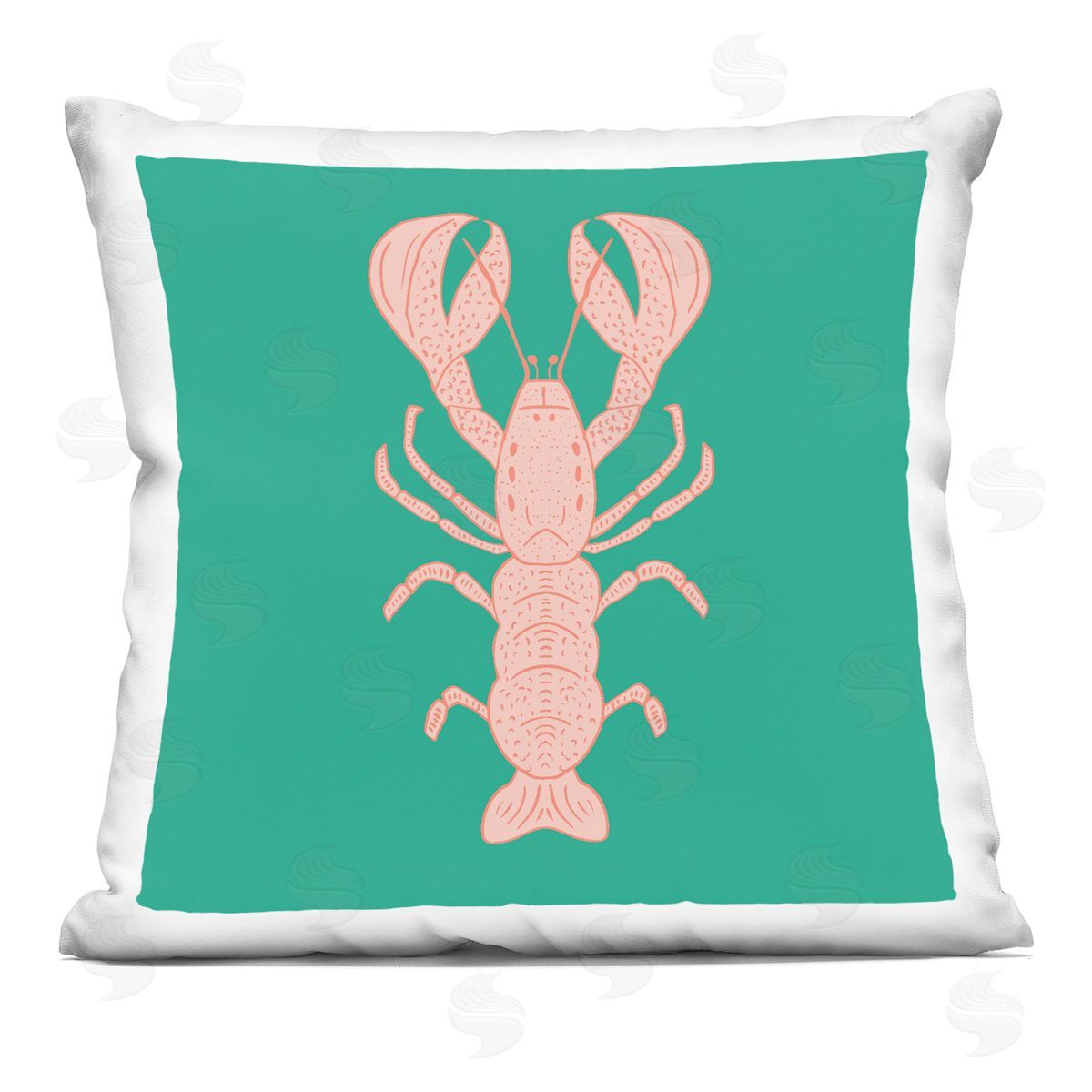 Sazerelli Designs Minimal Pink & Green Lobster Printed Plush Polyester Throw Pillow