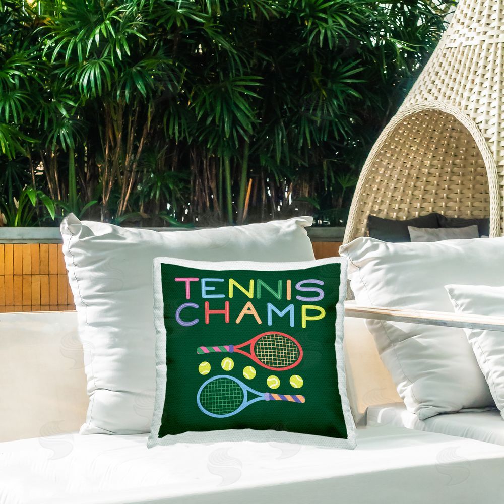 Sazerelli Designs Tennis Champ Racket & Balls Outdoor Quick-Dry Polyester Printed Throw Pillow in Back Yard