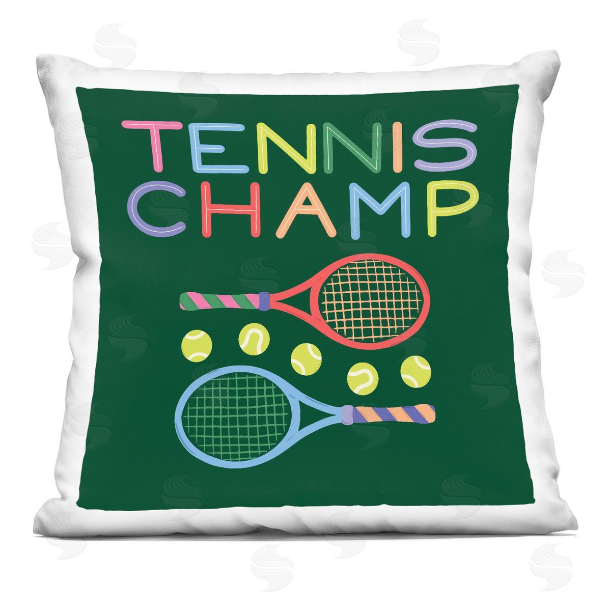Sazerelli Designs Tennis Champ Racket & Balls Printed Plush Polyester Throw Pillow