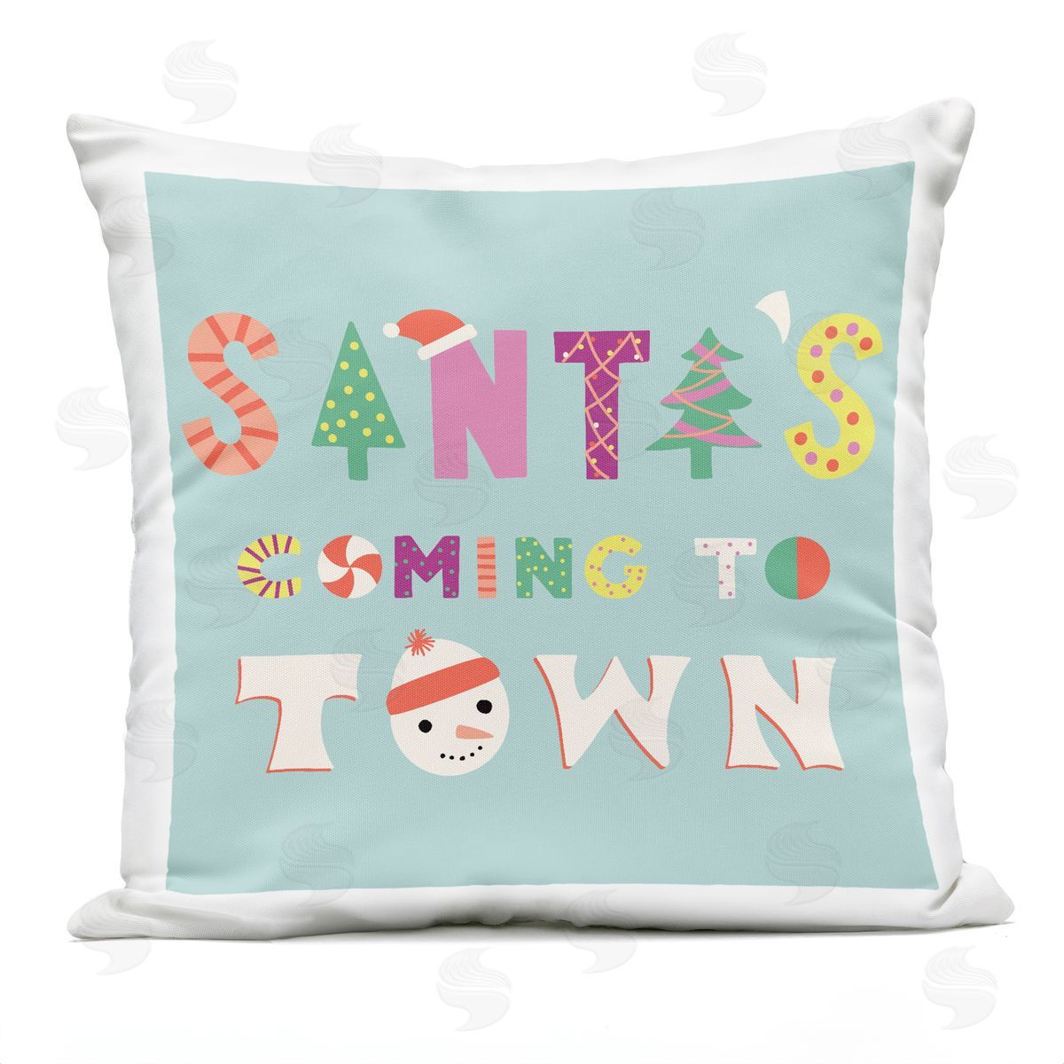 Sazerelli Designs Whimsical Santa's Coming To Town Outdoor Quick-Dry Polyester Printed Throw Pillow