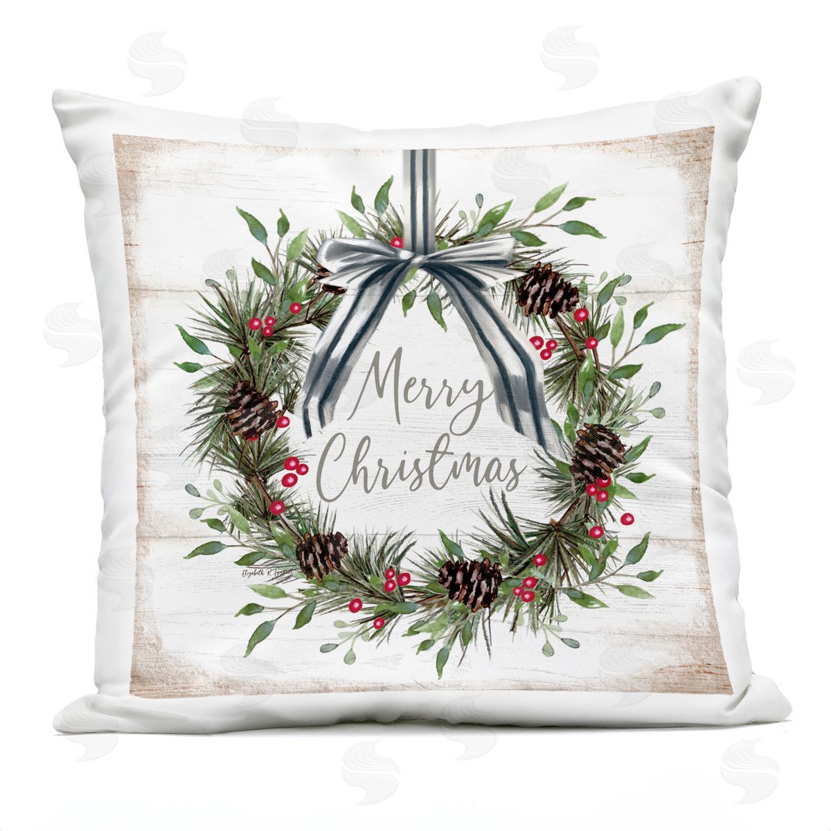 Elizabeth Tyndall Rustic Christmas Pinecone Wreath Outdoor Quick-Dry Polyester Printed Throw Pillow