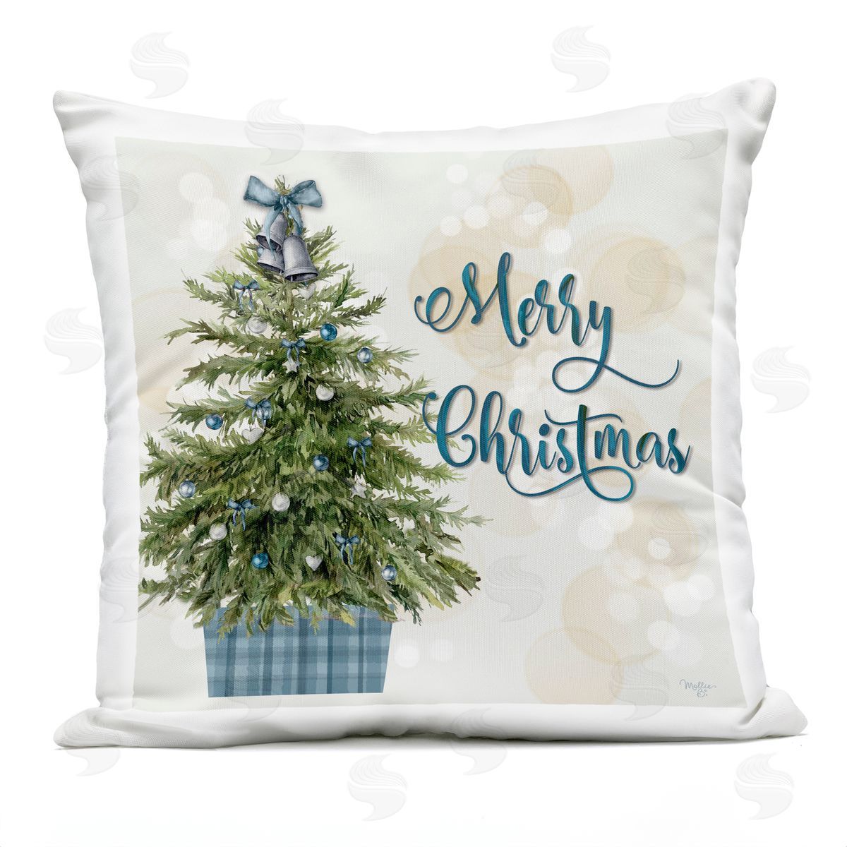 Mollie B. Christmas Tree in Plaid Stand Outdoor Quick-Dry Polyester Printed Throw Pillow