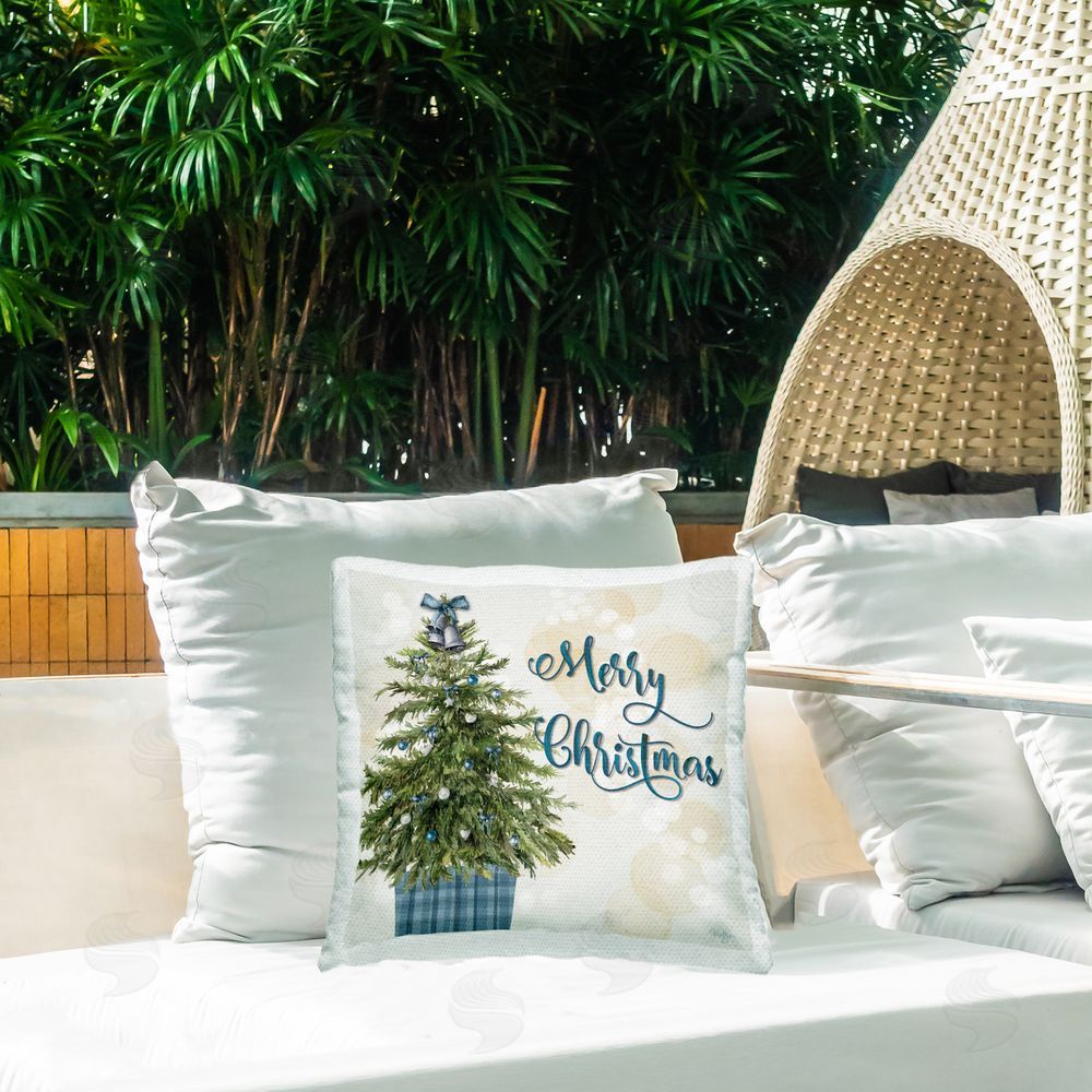 Mollie B. Christmas Tree in Plaid Stand Outdoor Quick-Dry Polyester Printed Throw Pillow in Back Yard