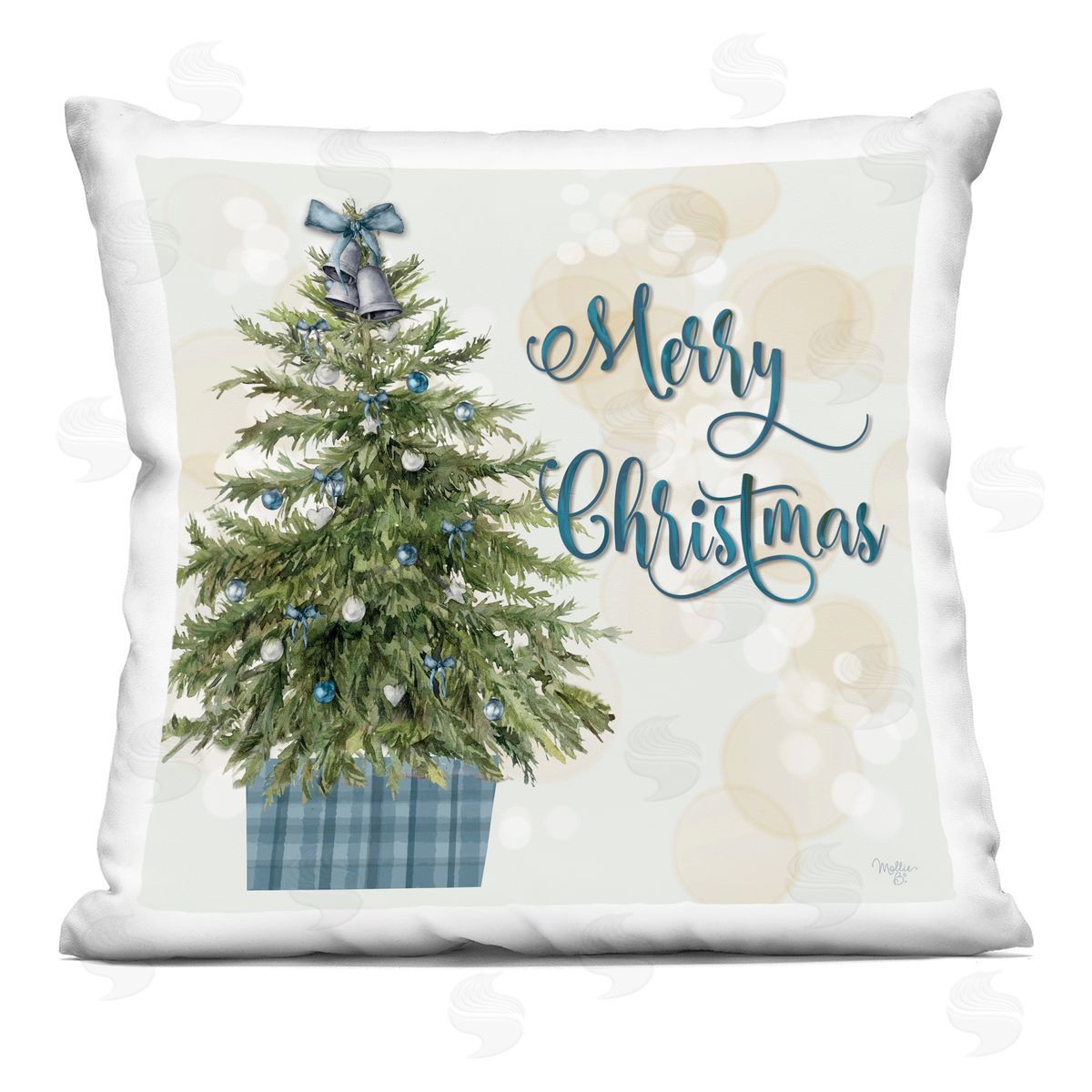 Mollie B. Christmas Tree in Plaid Stand Printed Plush Polyester Throw Pillow