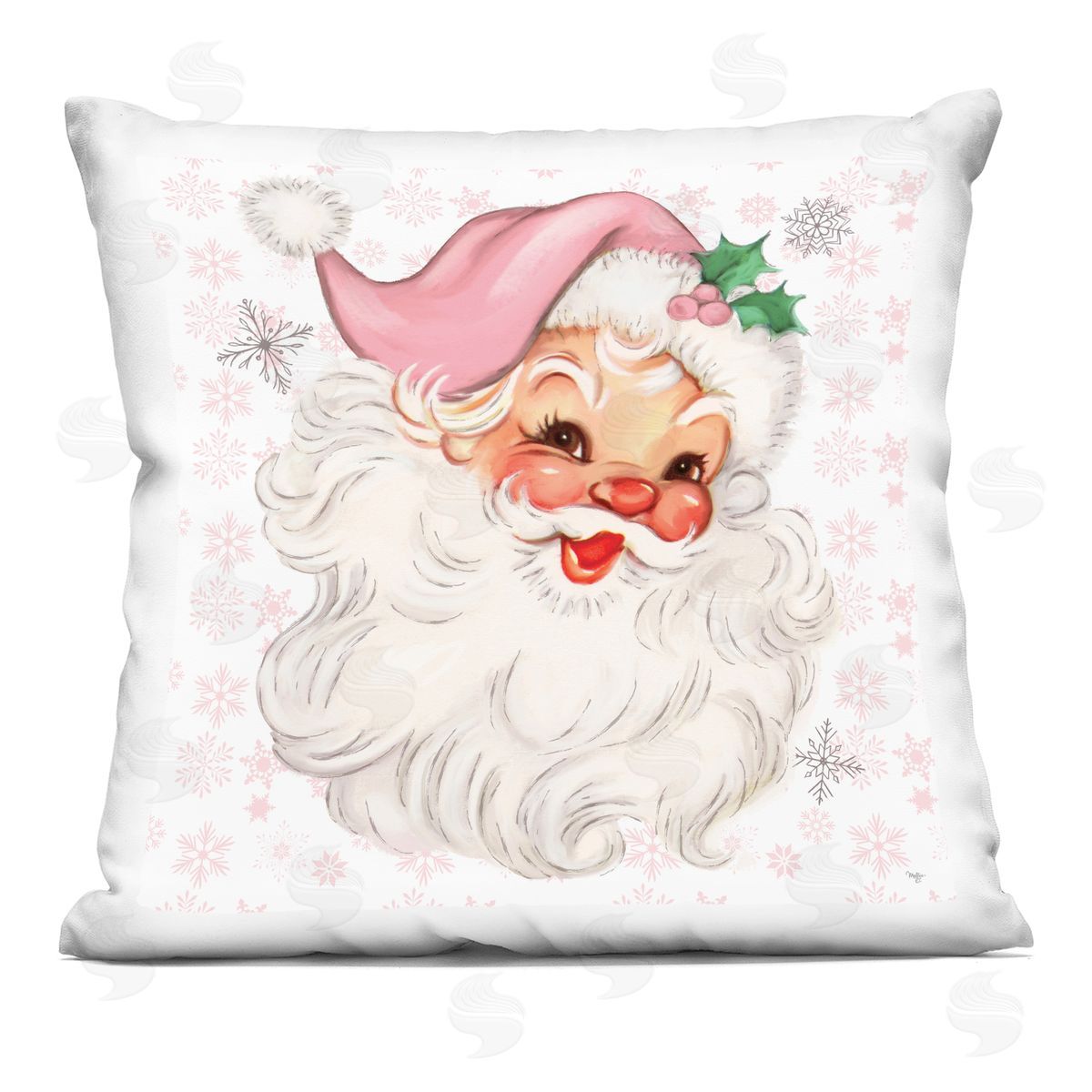 Mollie B. Pastel Vintage Jolly Santa Printed Plush Polyester Throw Pillow
