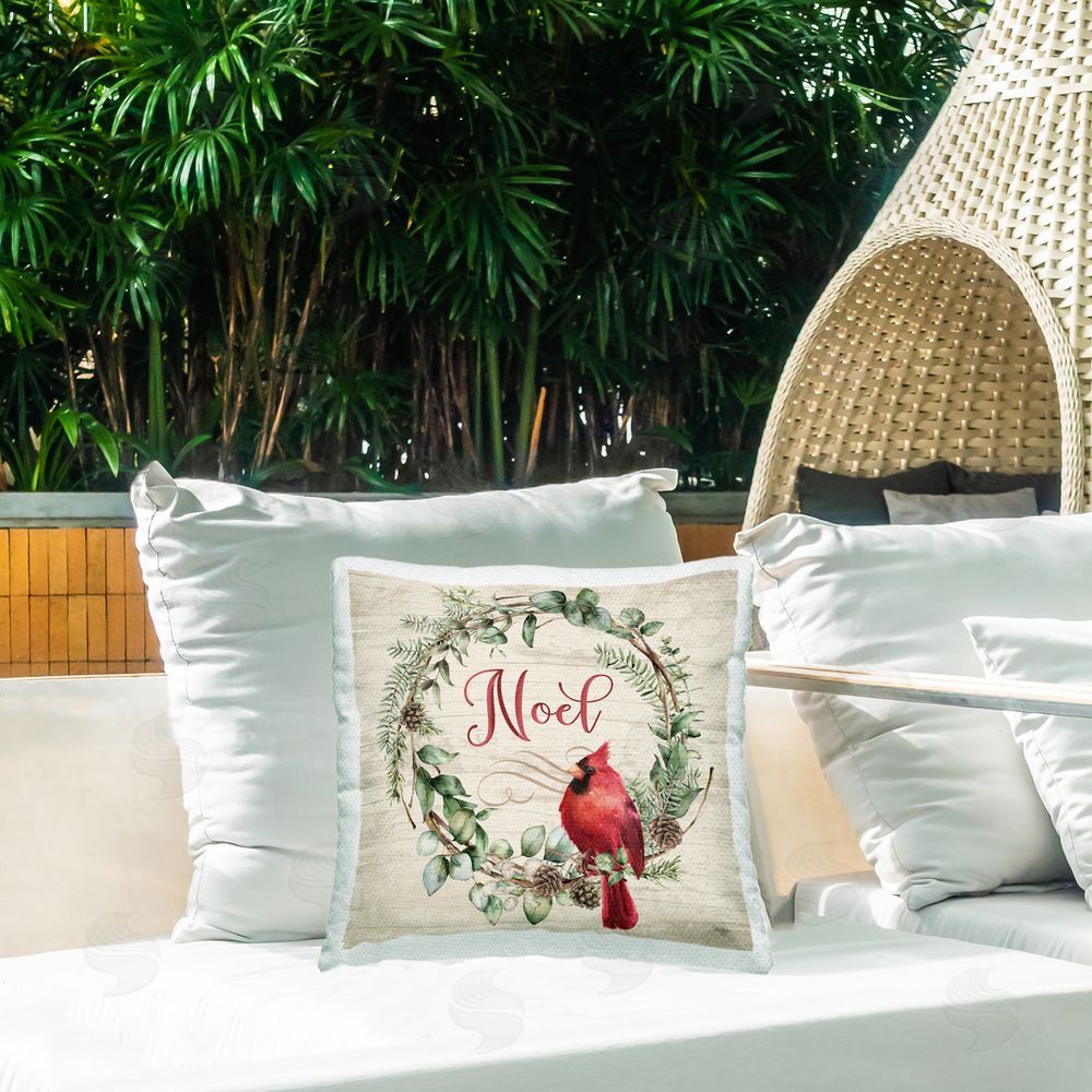 Mollie B. Noel Wreath with Cardinal Outdoor Quick-Dry Polyester Printed Throw Pillow in Back Yard