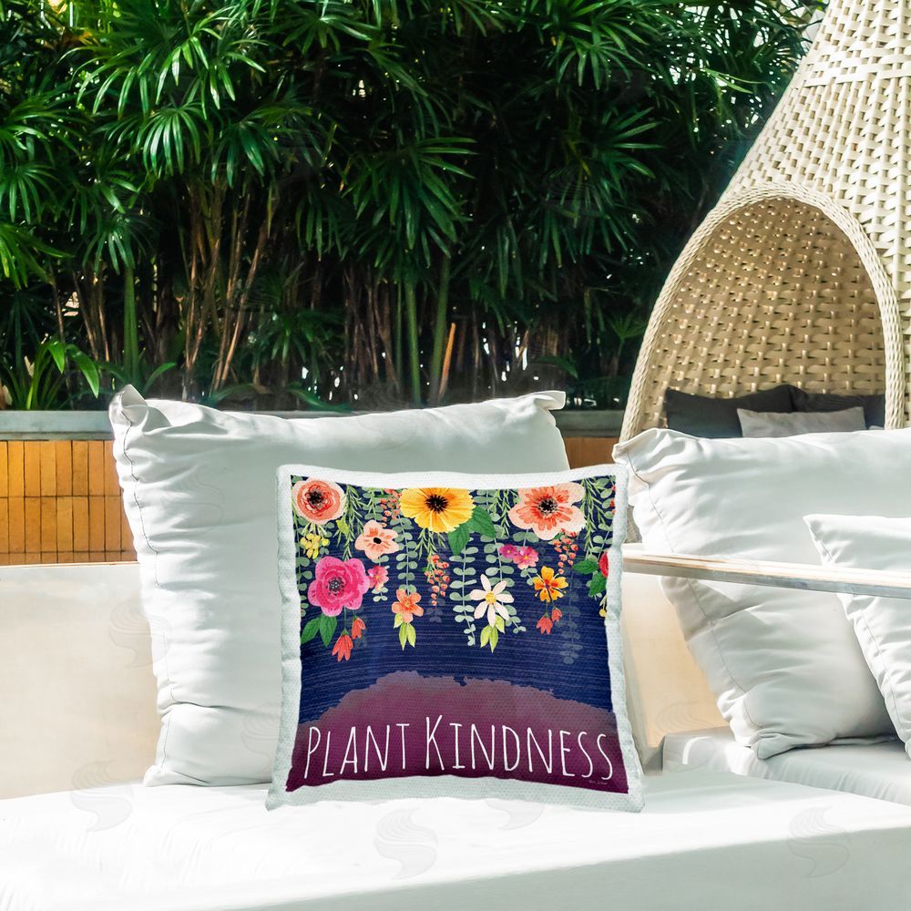 Nicole DeCamp Plant Kindness with Florals Outdoor Quick-Dry Polyester Printed Throw Pillow in Back Yard