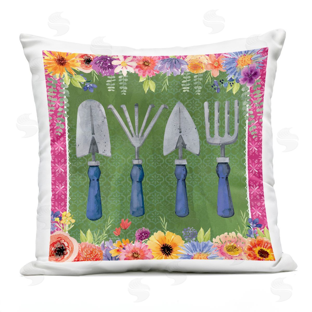 Nicole DeCamp Gardening Tools & Floral Border Outdoor Quick-Dry Polyester Printed Throw Pillow