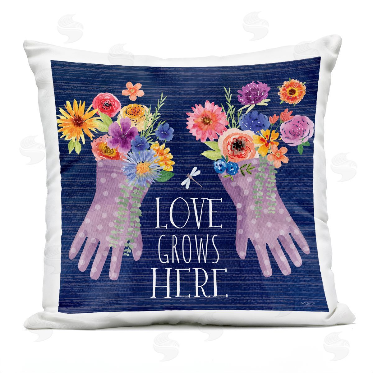 Nicole DeCamp Love Grows Here Gardening Gloves Outdoor Quick-Dry Polyester Printed Throw Pillow