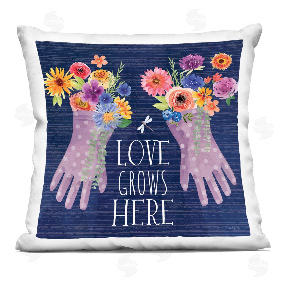 Nicole DeCamp Love Grows Here Gardening Gloves Printed Plush Polyester Throw Pillow