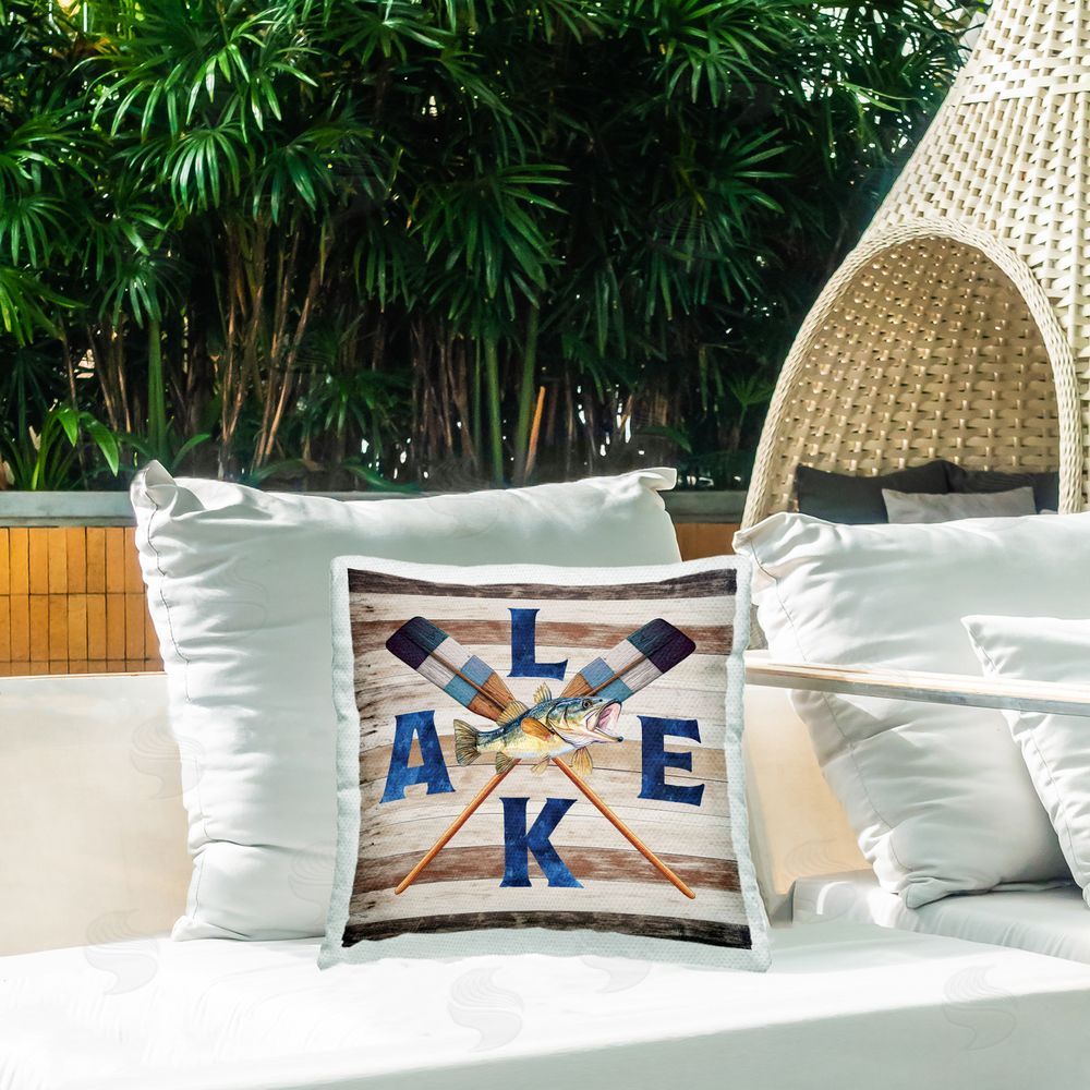 Nicole DeCamp Rustic Lake Boat Oars Outdoor Quick-Dry Polyester Printed Throw Pillow in Back Yard
