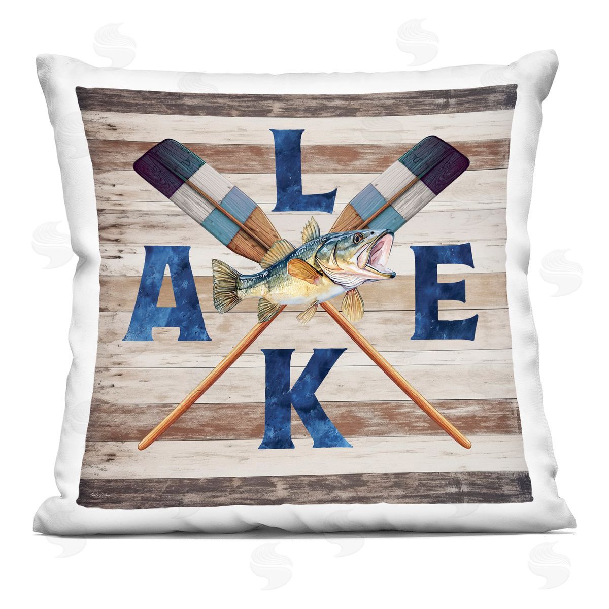 Nicole DeCamp Rustic Lake Boat Oars Printed Plush Polyester Throw Pillow