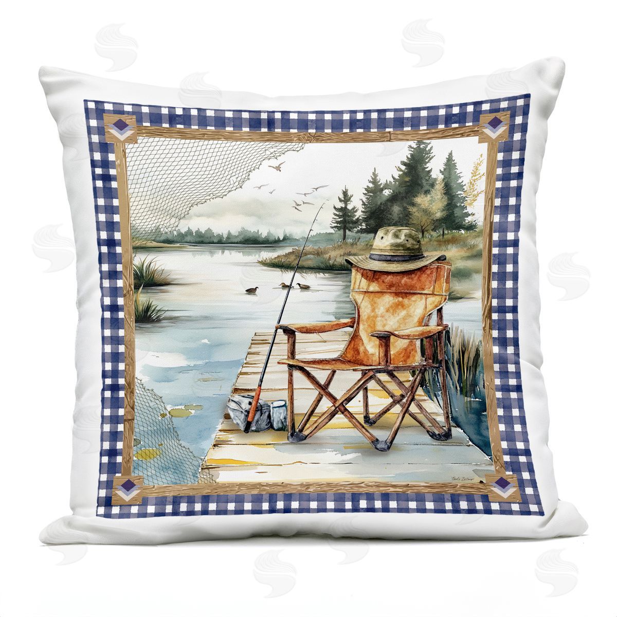 Nicole DeCamp Fishing Chair on Dock Outdoor Quick-Dry Polyester Printed Throw Pillow