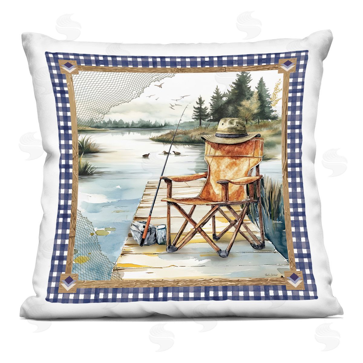 Nicole DeCamp Fishing Chair on Dock Printed Plush Polyester Throw Pillow