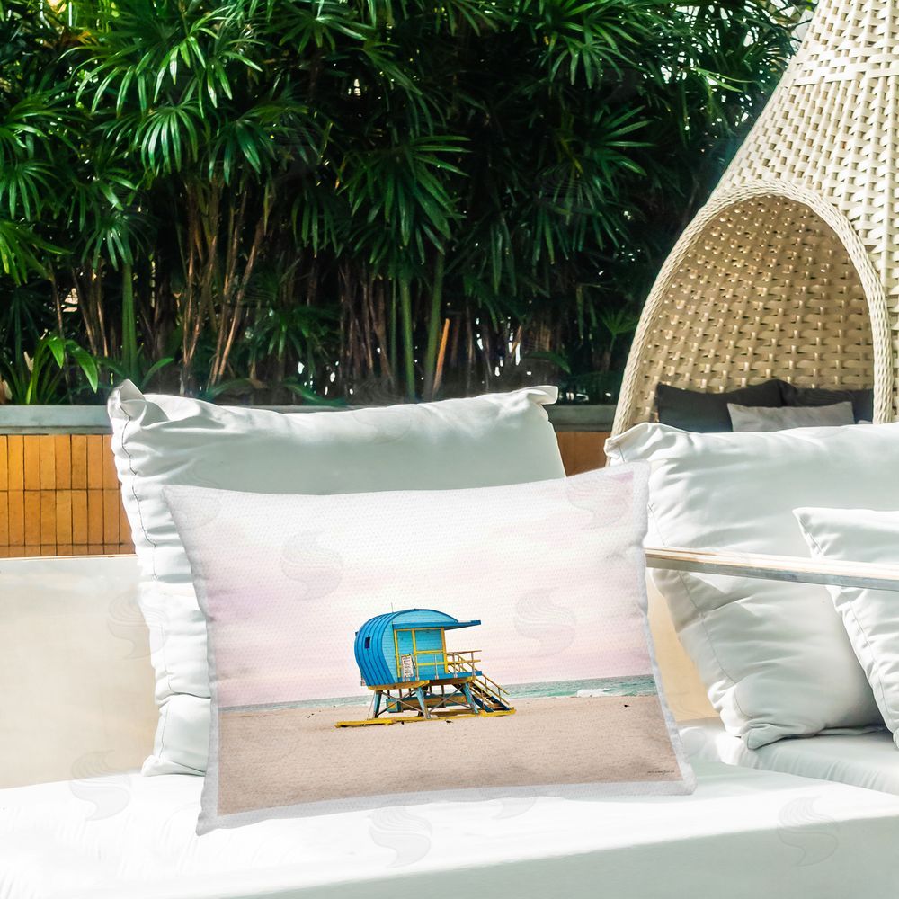 Seven Trees Design Summer Lifeguard Cabin Outdoor Quick-Dry Polyester Printed Throw Pillow in Back Yard