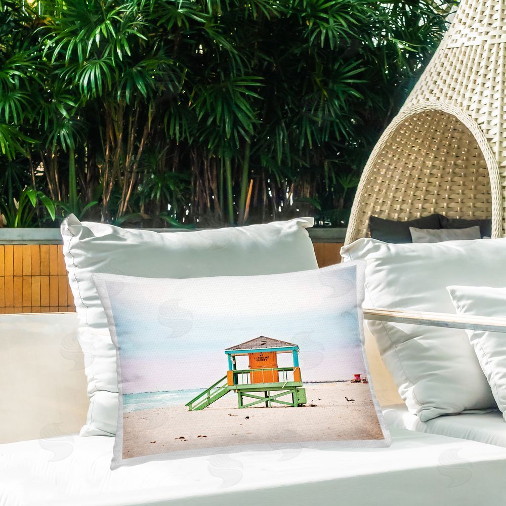 Seven Trees Design No Lifeguard On Duty Outdoor Quick-Dry Polyester Printed Throw Pillow in Back Yard