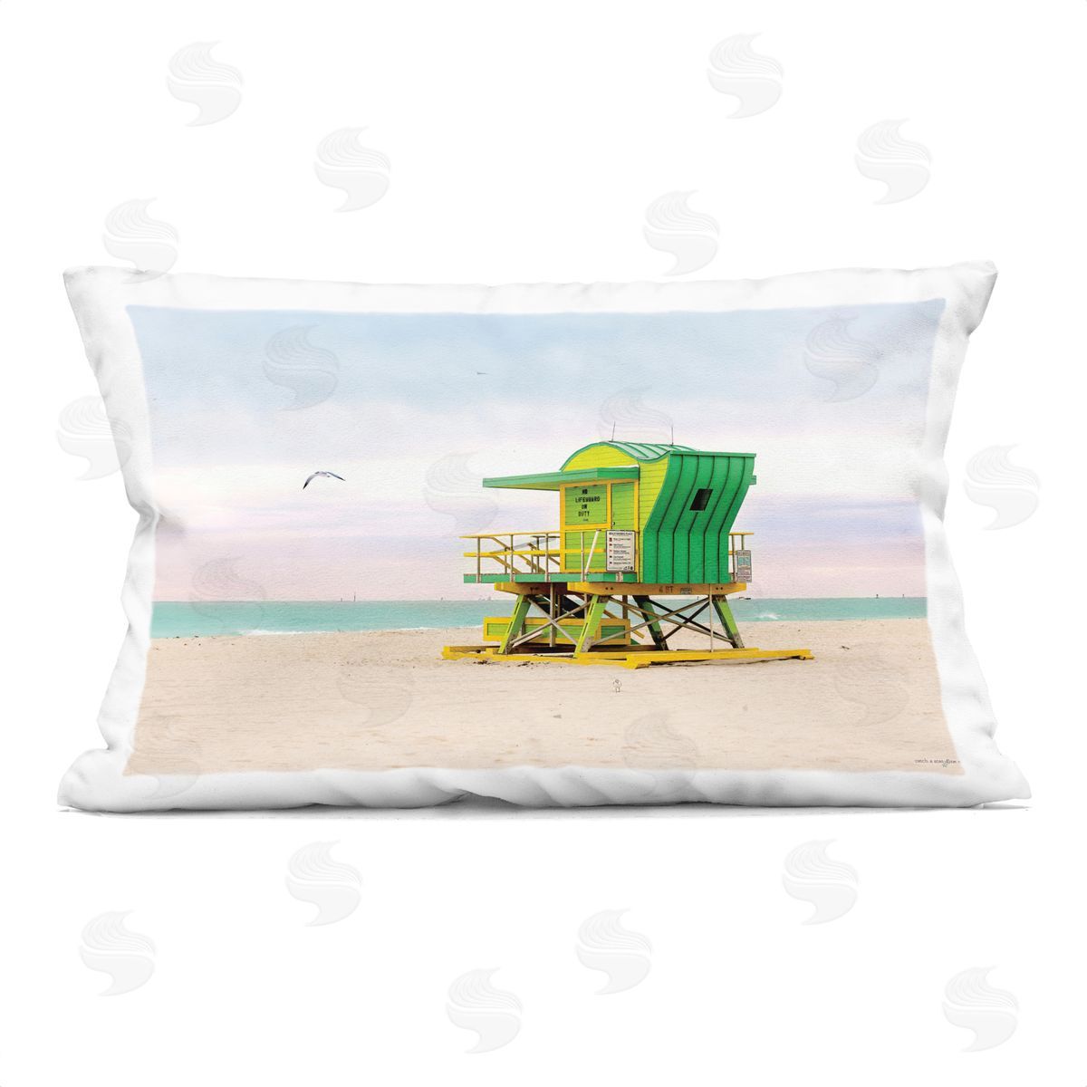Seven Trees Design Lime Green Lifeguard Hut Printed Plush Polyester Throw Pillow