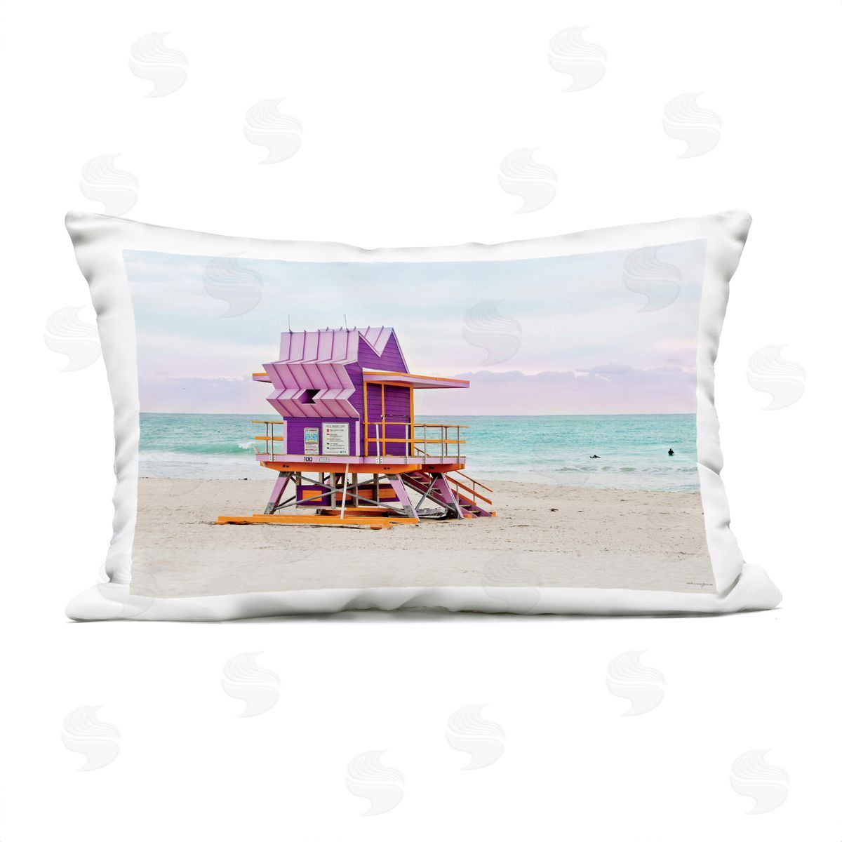 Seven Trees Design Purple Lifeguard Building Outdoor Quick-Dry Polyester Printed Throw Pillow