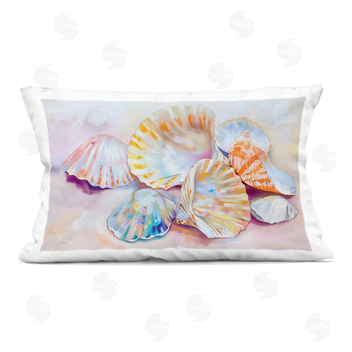 Arlington Prints Pile of Various Seashells Printed Plush Polyester Throw Pillow