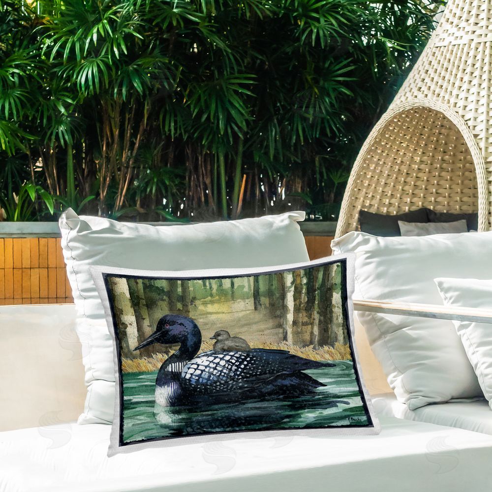 Paul Brent Loon with Baby on Lake Outdoor Quick-Dry Polyester Printed Throw Pillow in Back Yard