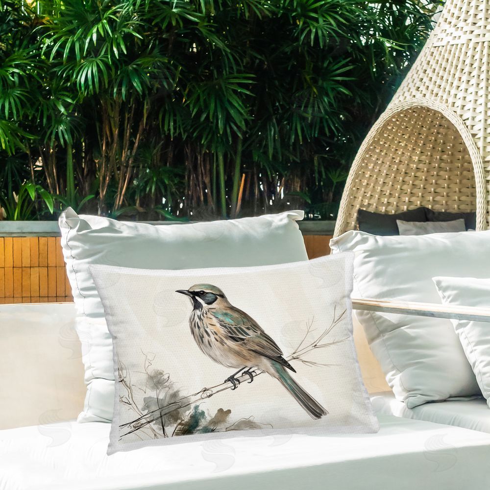 Creative Studio Perched Bird Illustration Outdoor Quick-Dry Polyester Printed Throw Pillow in Back Yard