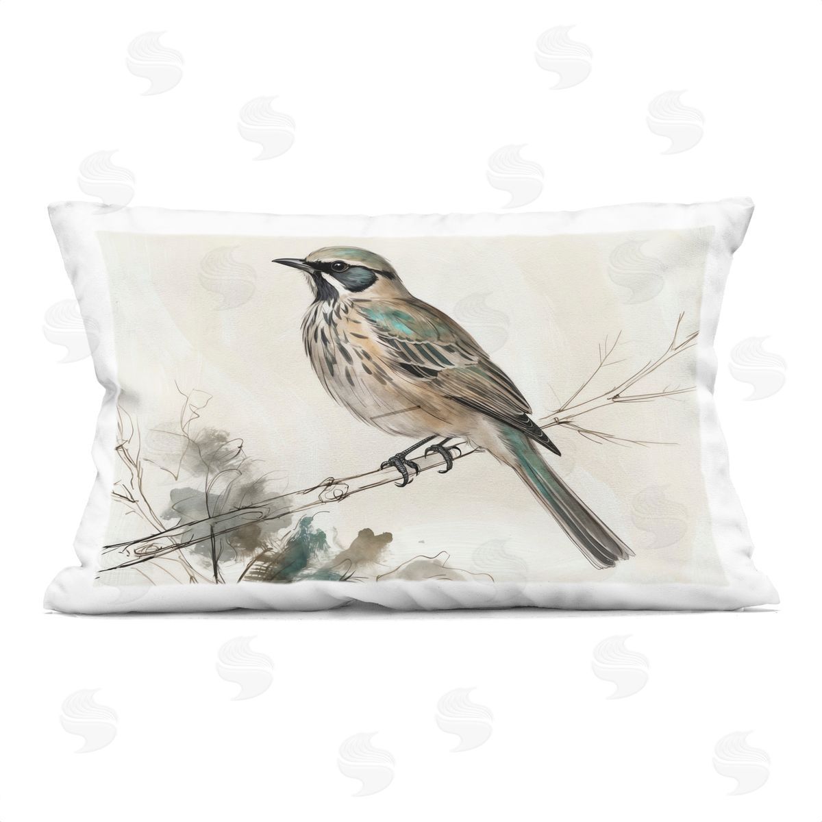 Creative Studio Perched Bird Illustration Printed Plush Polyester Throw Pillow