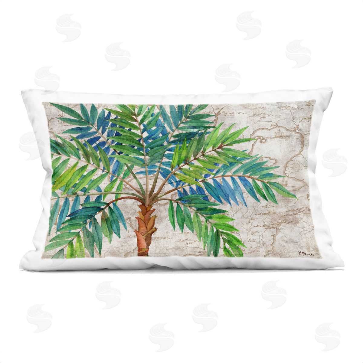 Paul Brent Aqueous Palm Tree Printed Plush Polyester Throw Pillow