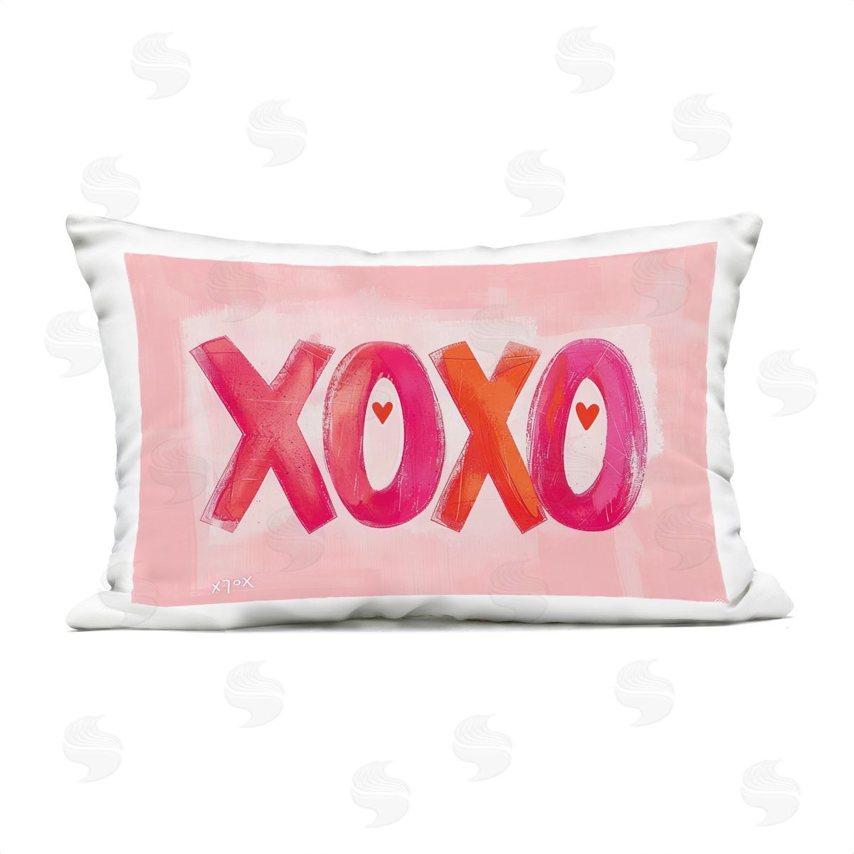 LSR Design Studio Pink XOXO with Hearts Outdoor Quick-Dry Polyester Printed Throw Pillow