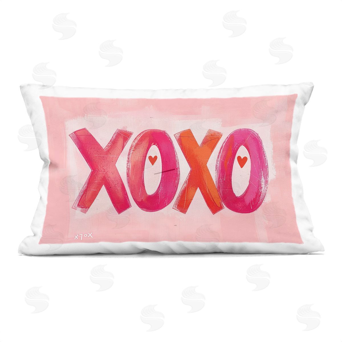 LSR Design Studio Pink XOXO with Hearts Printed Plush Polyester Throw Pillow