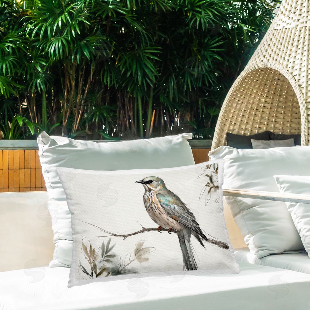 Creative Studio Stoic Bird Wildlife Study Outdoor Quick-Dry Polyester Printed Throw Pillow in Back Yard