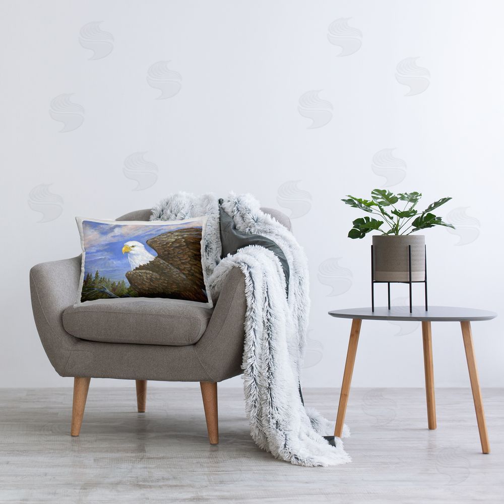 Paul Brent Eagle Overlook from Tree Top Printed Plush Polyester Throw Pillow On Chair
