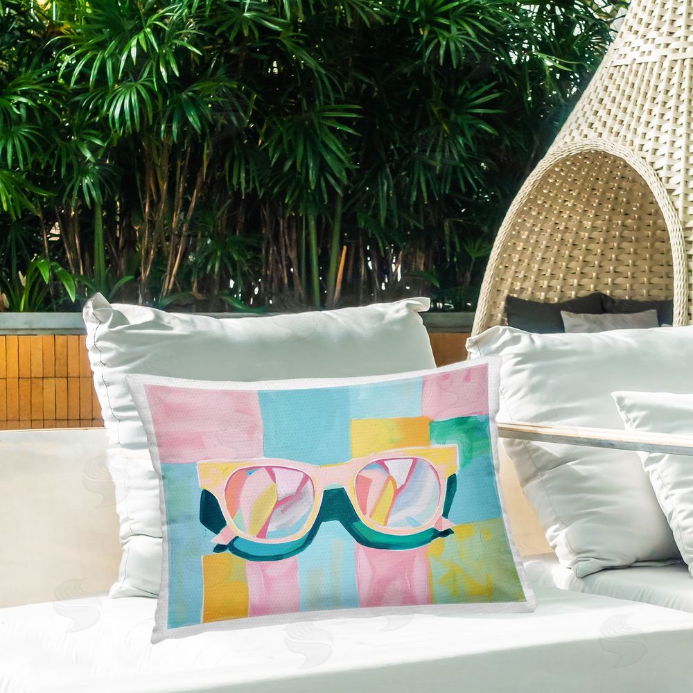 Arlington Prints Blocked Pastels & Sunglasses Outdoor Quick-Dry Polyester Printed Throw Pillow in Back Yard
