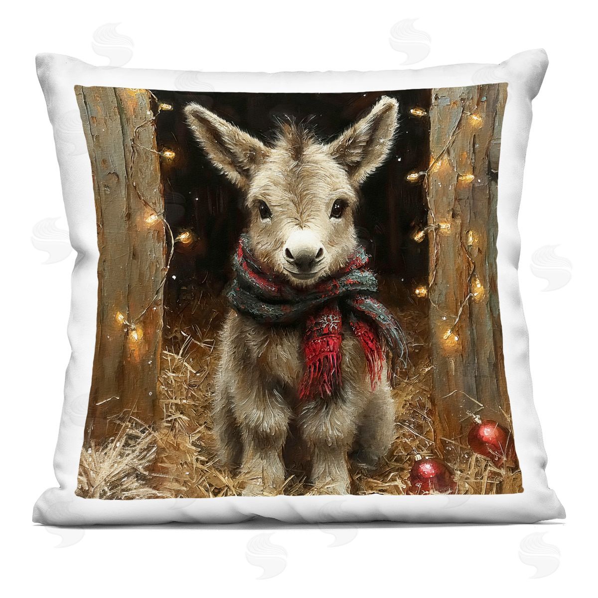 Riley B Baby Donkey & Holiday Lights Printed Plush Polyester Throw Pillow