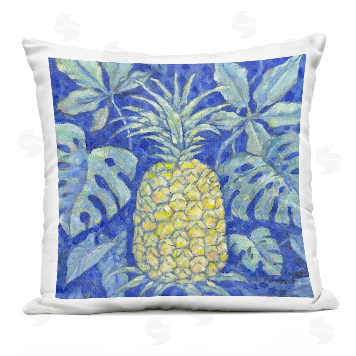 Paul Brent Tropical Pineapple on Blue Outdoor Quick-Dry Polyester Printed Throw Pillow