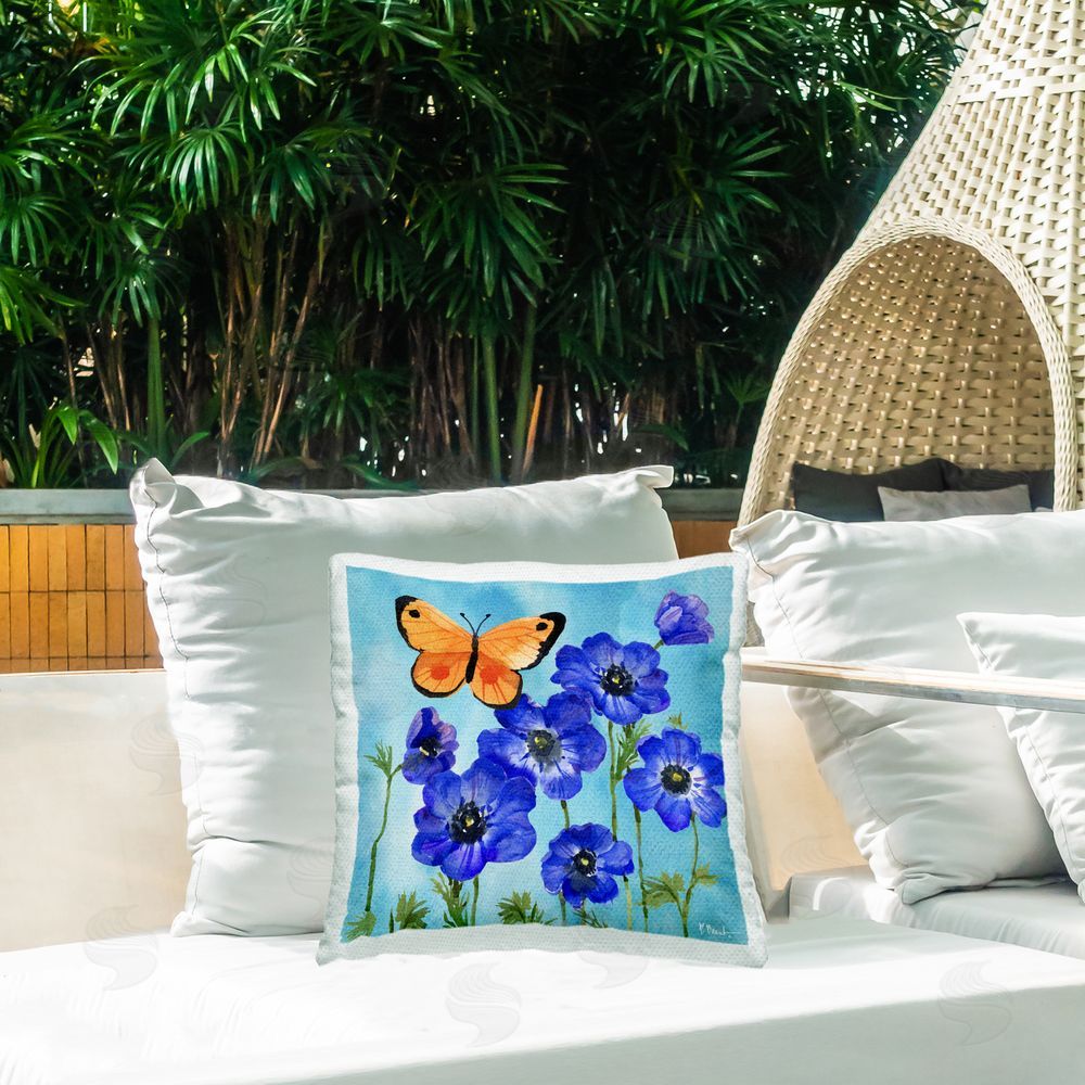 Paul Brent Poetic Monarch Butterfly Outdoor Quick-Dry Polyester Printed Throw Pillow in Back Yard