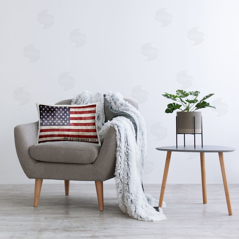 Natalie Carpentieri One Nation Under God Flag Printed Plush Polyester Throw Pillow On Chair