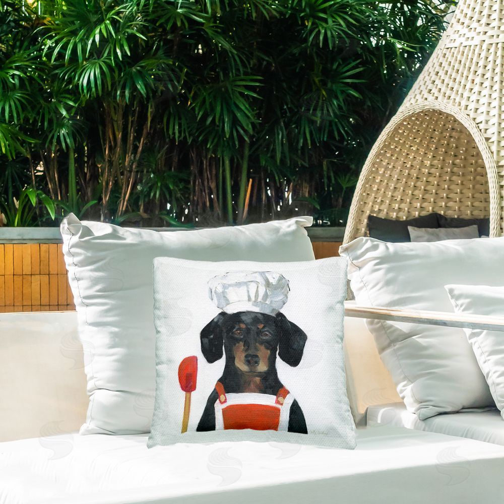 Sally Swatland Kitchen Chef Dog Outdoor Quick-Dry Polyester Printed Throw Pillow in Back Yard