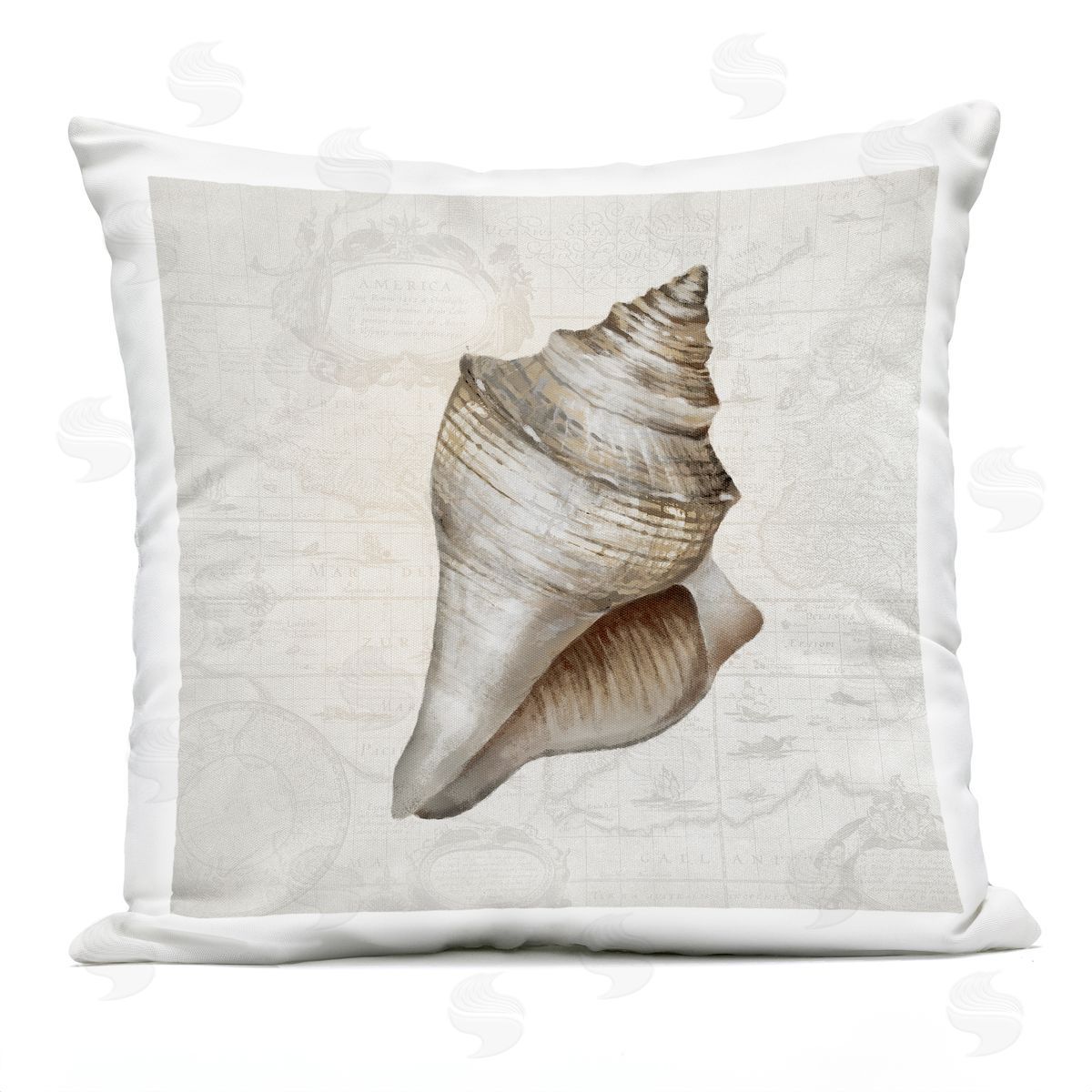 Conrad Knutsen Conch Shell over Vintage Map Outdoor Quick-Dry Polyester Printed Throw Pillow