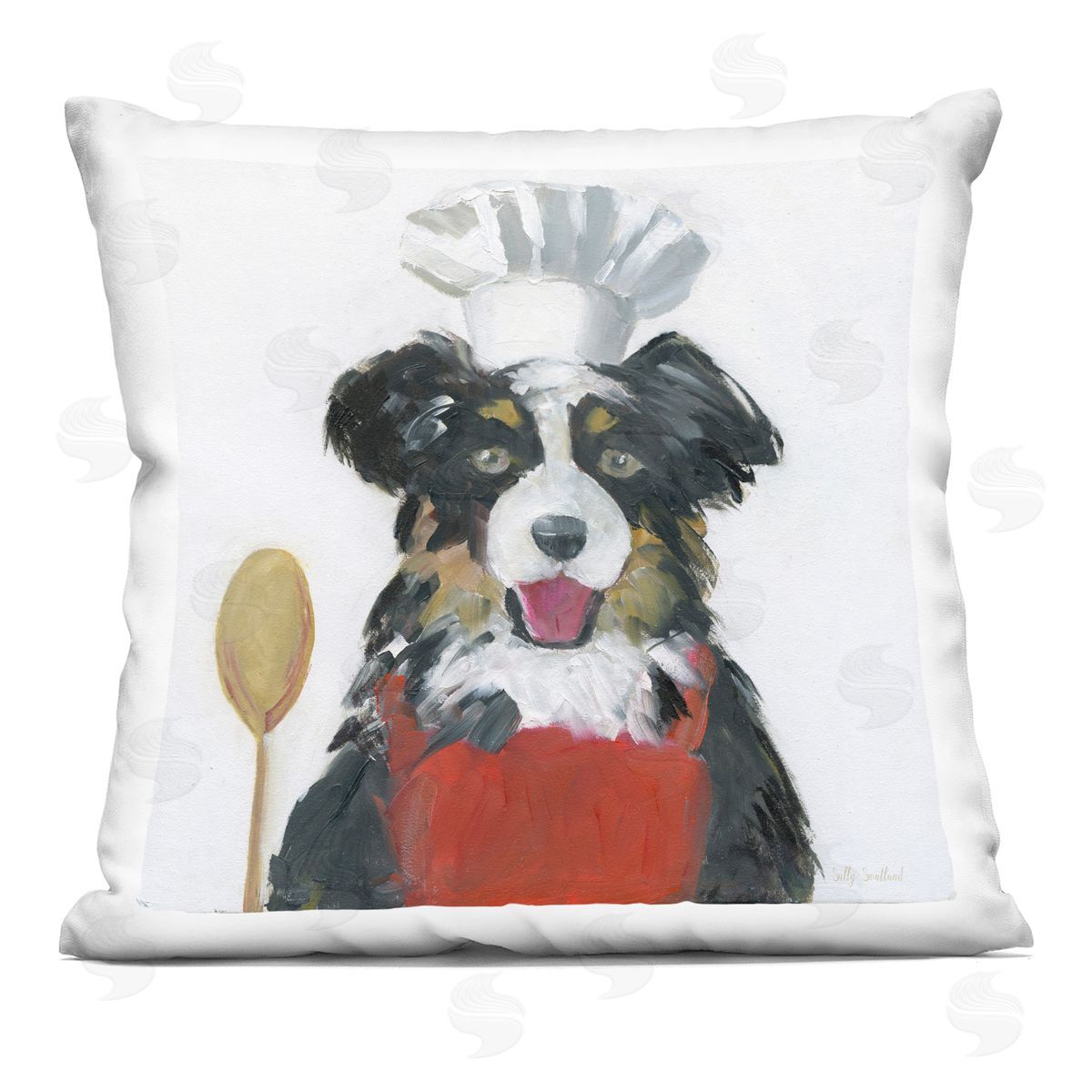 Sally Swatland Chef Dog Kitchen Helper Printed Plush Polyester Throw Pillow