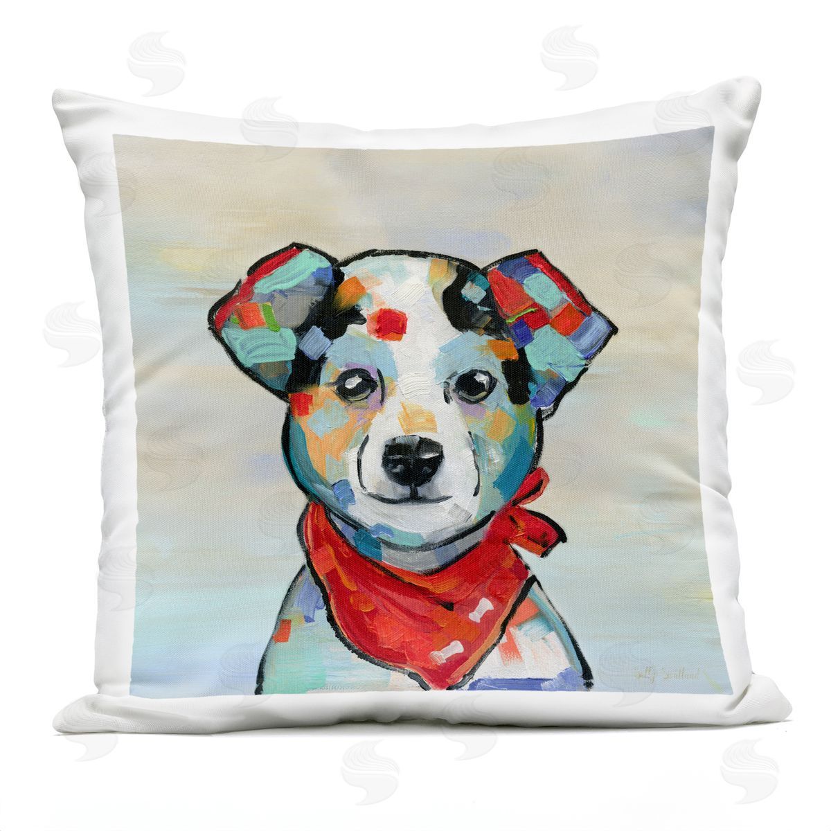 Sally Swatland Dog Portrait with Red Bandana Outdoor Quick-Dry Polyester Printed Throw Pillow