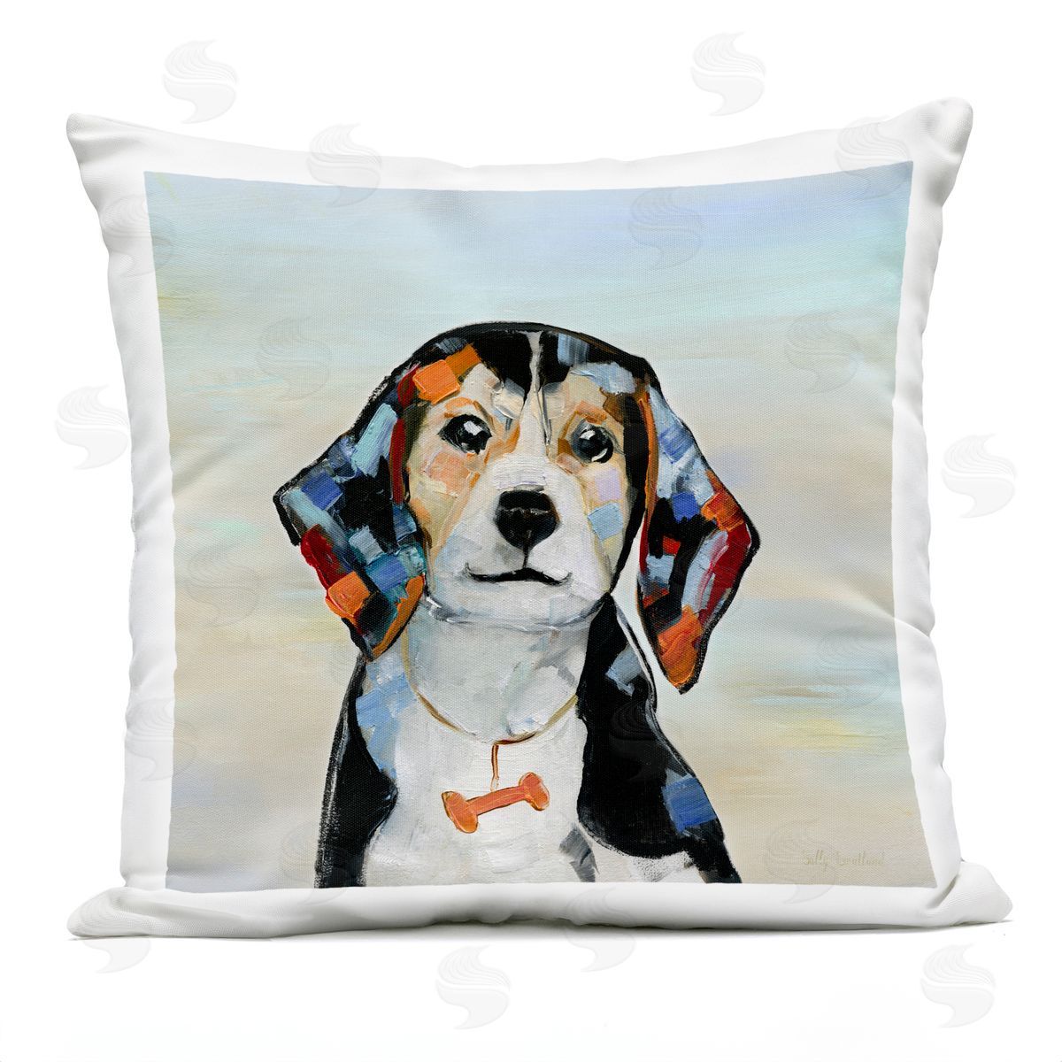 Sally Swatland Beagle with Bone Collar Outdoor Quick-Dry Polyester Printed Throw Pillow