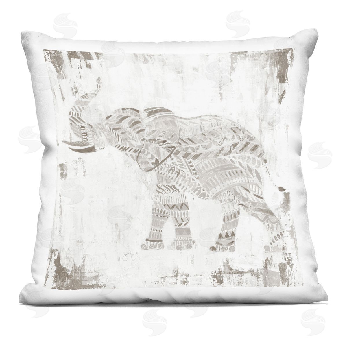 Janet Tava Boho Stripes Elephant Printed Plush Polyester Throw Pillow