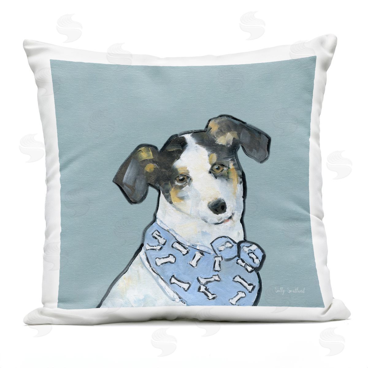 Sally Swatland Dog with Bone Bandana Outdoor Quick-Dry Polyester Printed Throw Pillow