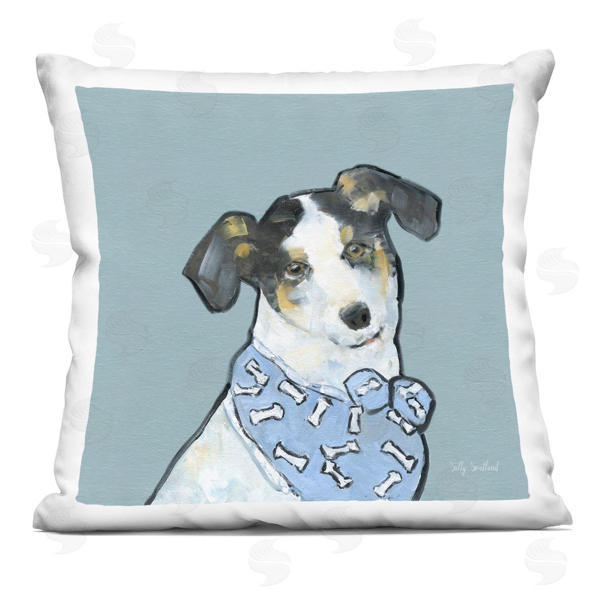 Sally Swatland Dog with Bone Bandana Printed Plush Polyester Throw Pillow