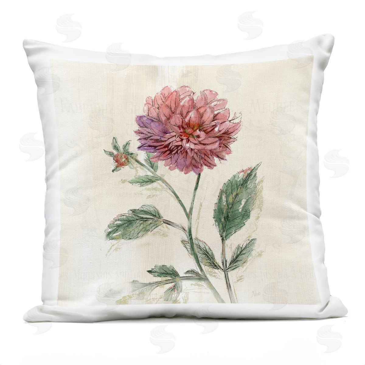 Nan Pink Traditional Dahlia Bulb Outdoor Quick-Dry Polyester Printed Throw Pillow