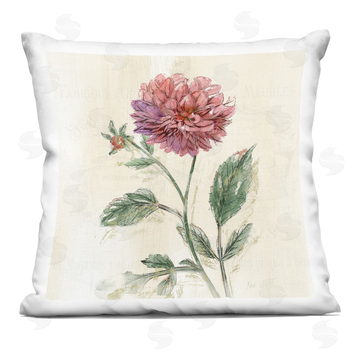 Nan Pink Traditional Dahlia Bulb Printed Plush Polyester Throw Pillow