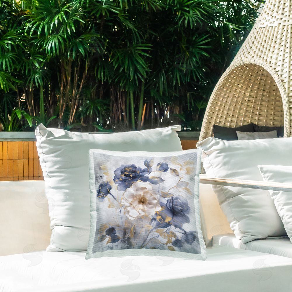 Irene Weisz Roses with Luminous Details Outdoor Quick-Dry Polyester Printed Throw Pillow in Back Yard